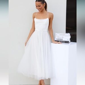 Hello Molly Signal My Way Tulle Midi Dress White